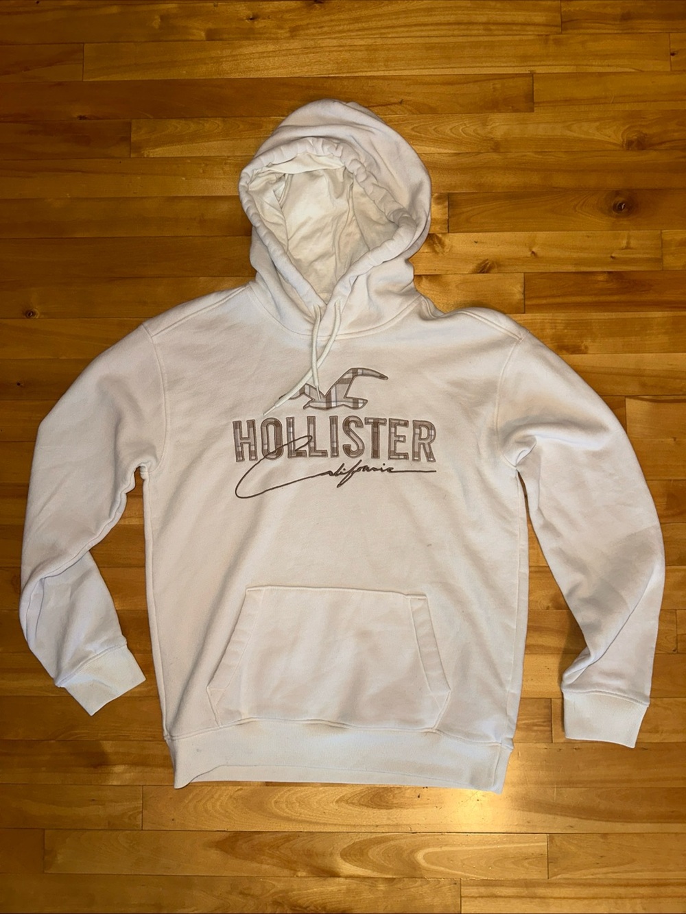 Hollister California Logo Hoodie Ivory Pullover Sweatshirt Fleece Women’s S